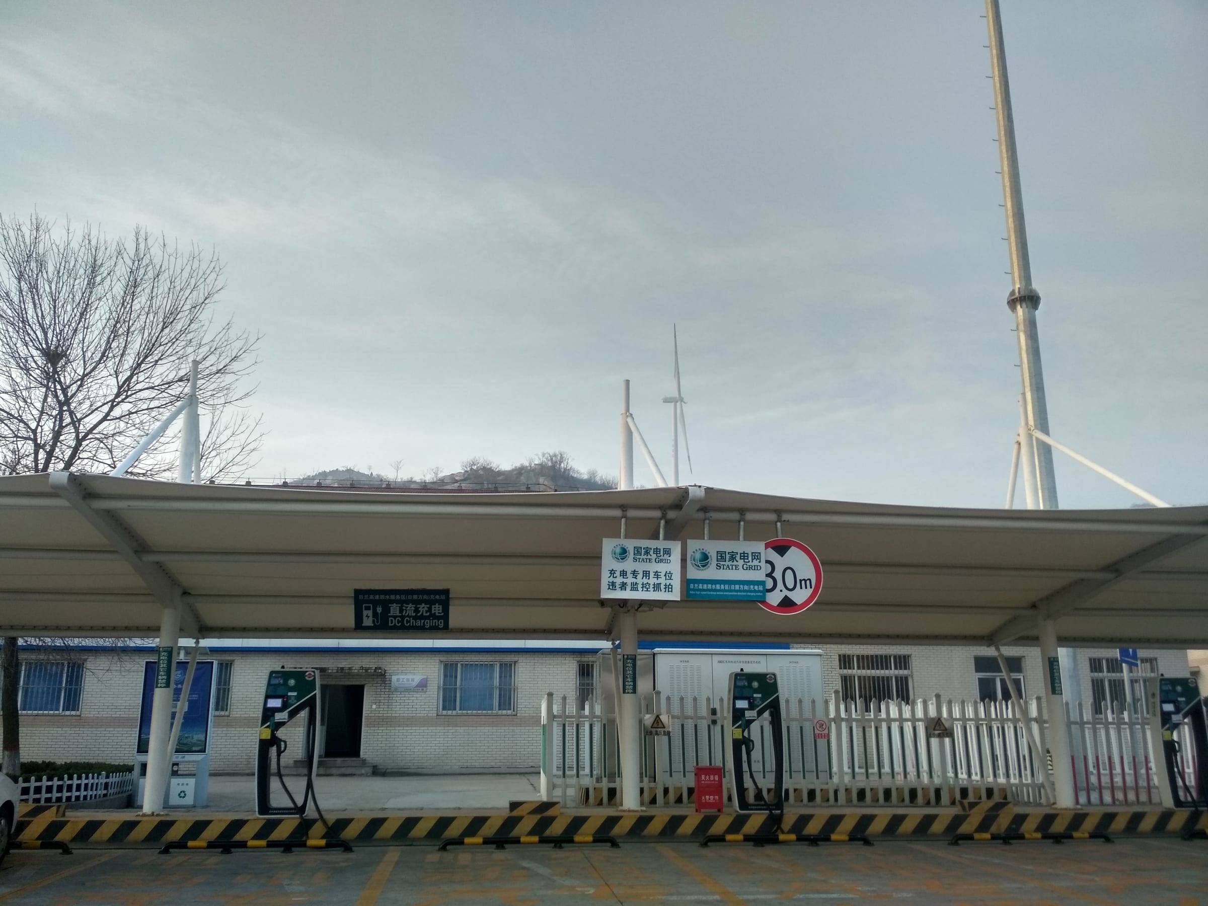 A row of State Grid public charging posts in a Chinese car park