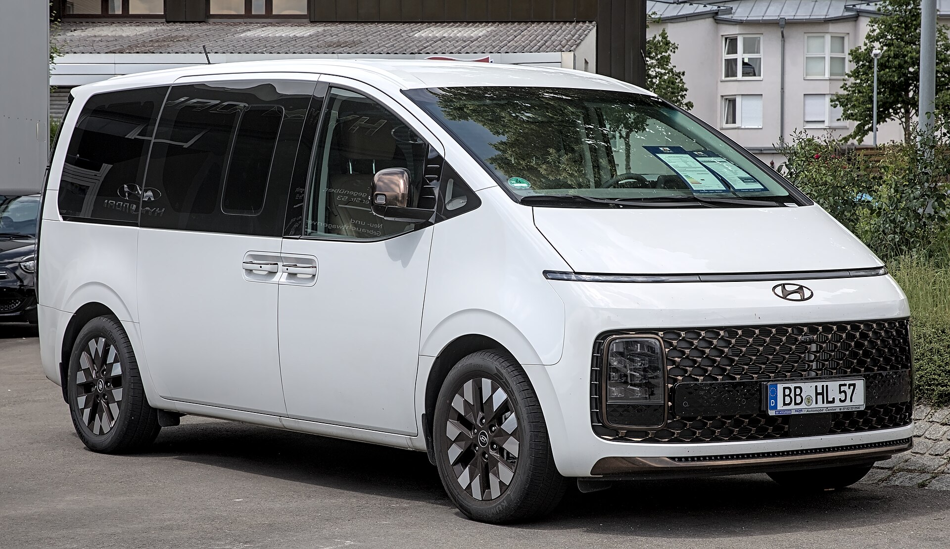 A Hyundai Staria multipurpose vehicle viewed from the front side
