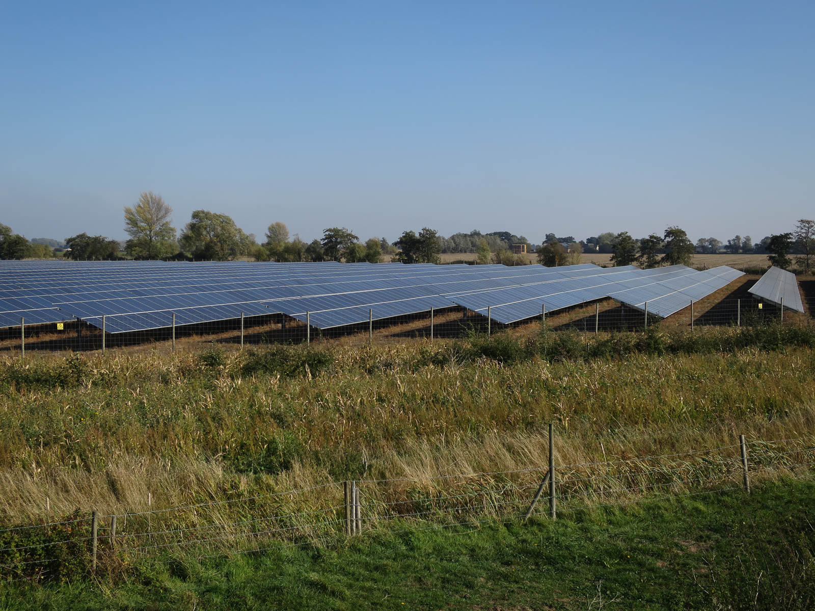 Rows of photovoltaic panels at Mingay Farm in England