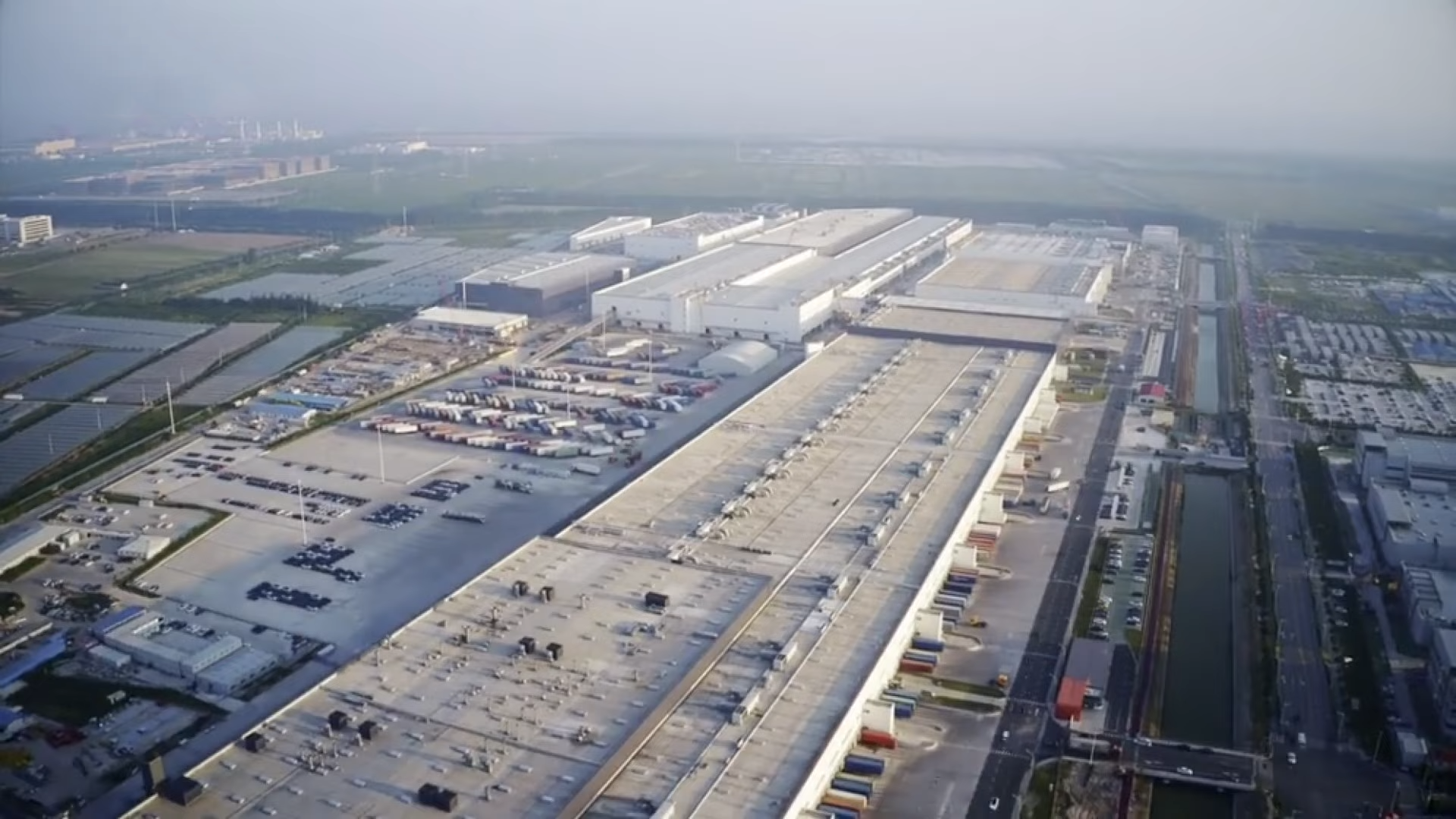 An aerial view of Tesla Gigafactory Shanghai